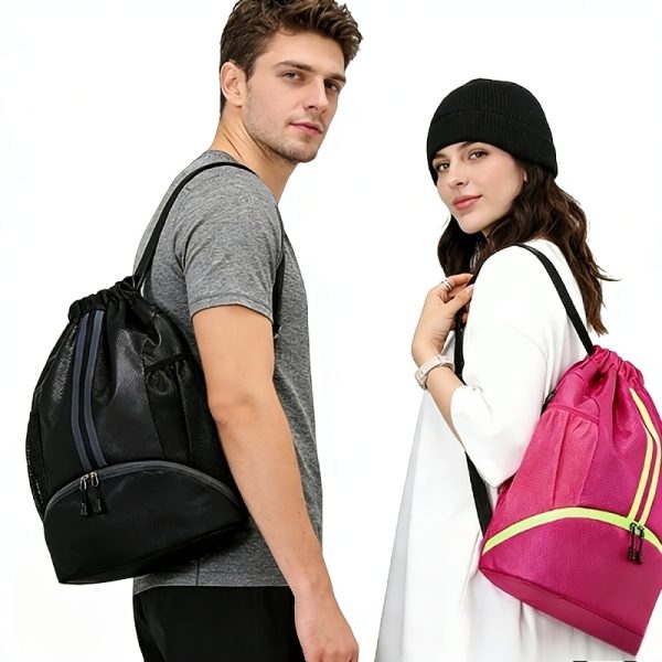 Sports Drawstring Backpack – Swimming Gym Bag with Shoe Compartment And Wet Pocket for Womenu002FMen, Navy Blue, Sports Drawstring Backpack Men'S Women'S Backpack