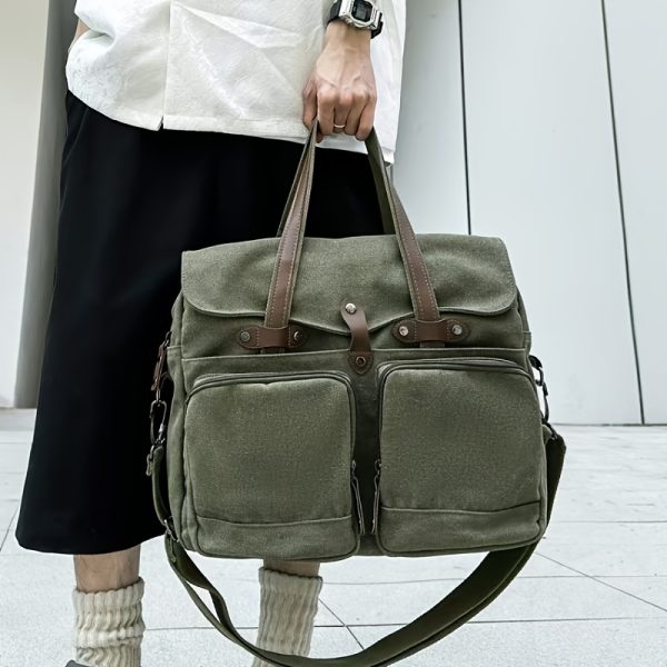 Large Capacity Men'S Fashionable And Elegant Tote Canvas Bag, Multi-Functional Multi-Pocket Scientific Storage Crossbody Bag, Exquisite Workmanship, Reasonable Internal Partitions, Suitable for Commuting to School, Going Out, And Short Trips