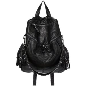 Fashionable Large-Capacity Women's Soft Synthetic Leather Backpack with Rivets, Single-Shoulder Large Backpack