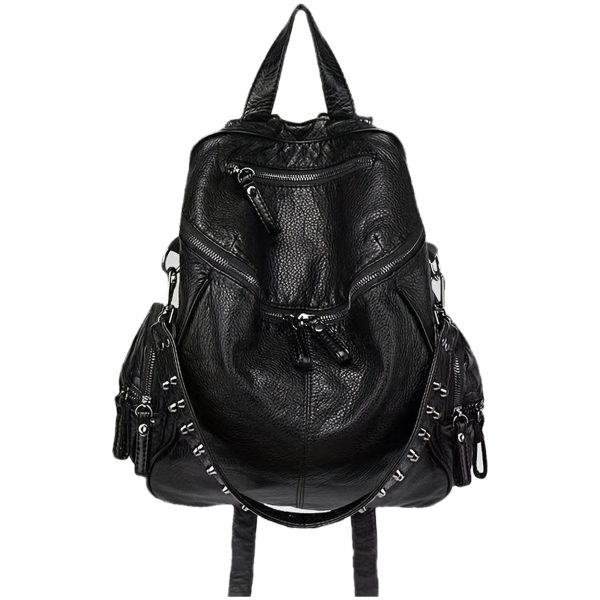 Fashionable Large-Capacity Women's Soft Synthetic Leather Backpack with Rivets, Single-Shoulder Large Backpack