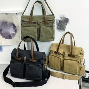 Large Capacity Men'S Fashionable And Elegant Tote Canvas Bag, Multi-Functional Multi-Pocket Scientific Storage Crossbody Bag, Exquisite Workmanship, Reasonable Internal Partitions, Suitable for Commuting to School, Going Out, And Short Trips - Image 5