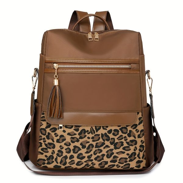 Simple, Stylish, and Lightweight Multi-purpose Leopard Print Women's Backpack, Large Capacity, Versatile Casual Oxford Cloth Leisure Bag