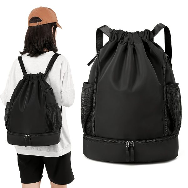 1pc High Quality Nylon Drawstring Backpack - Lightweight Sporty Unisex Gym Bag with Multiple Pockets for Basketball, School, Beach & Outdoor Activities (Black Khaki Gray Pink), Sports Storage Solution | Sleek Texture Finish, Sports Bag