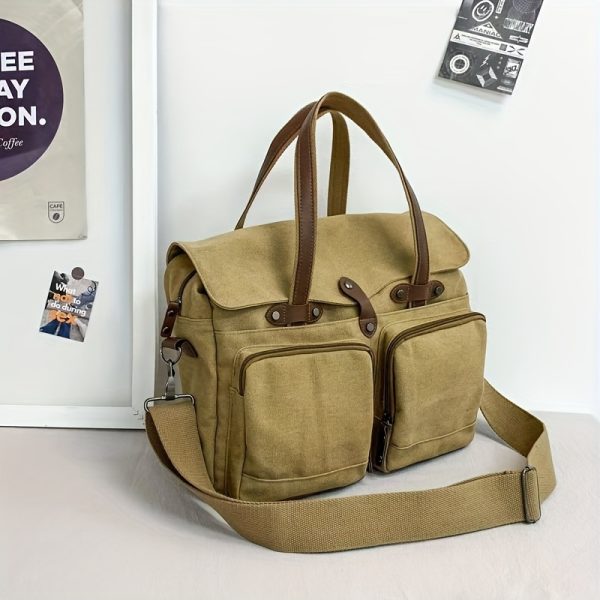 Large Capacity Men'S Fashionable And Elegant Tote Canvas Bag, Multi-Functional Multi-Pocket Scientific Storage Crossbody Bag, Exquisite Workmanship, Reasonable Internal Partitions, Suitable for Commuting to School, Going Out, And Short Trips