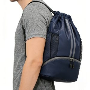 Sports Drawstring Backpack – Swimming Gym Bag with Shoe Compartment And Wet Pocket for Womenu002FMen, Navy Blue, Sports Drawstring Backpack Men'S Women'S Backpack - Image 6
