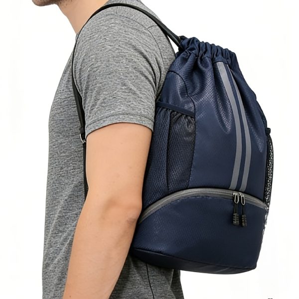 Sports Drawstring Backpack – Swimming Gym Bag with Shoe Compartment And Wet Pocket for Womenu002FMen, Navy Blue, Sports Drawstring Backpack Men'S Women'S Backpack