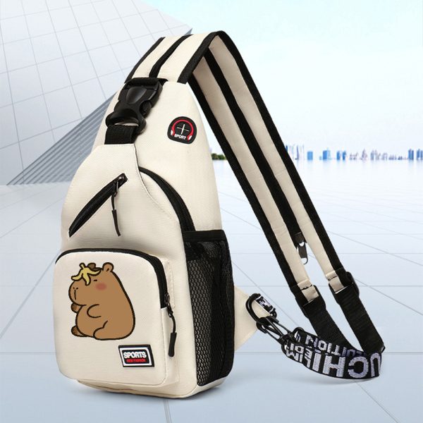 1pc Capybara Adjustable Crossbody Backpack with Headphone Jack, Multiple Compartments, Suitable for Travel and Hiking, Crossbody Backpack with Cartoon Print