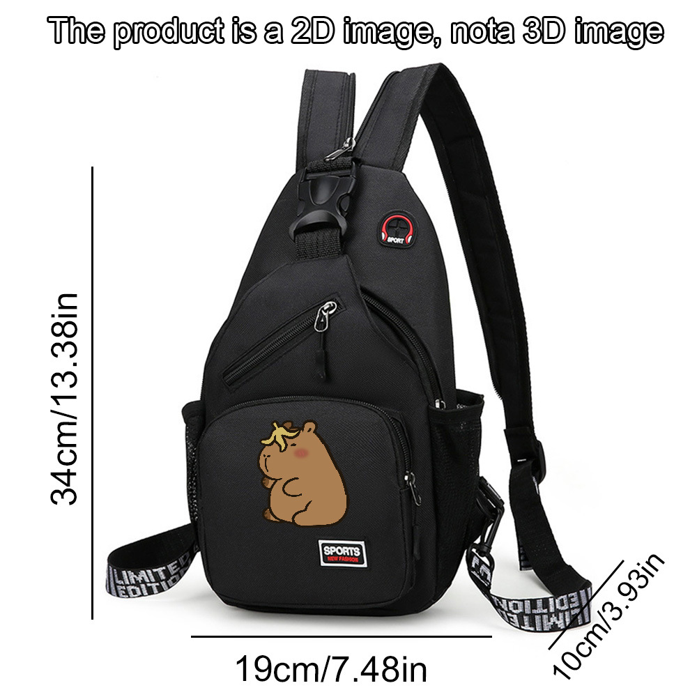 1pc Capybara Adjustable Crossbody Backpack with Headphone Jack, Multiple Compartments, Suitable for Travel and Hiking, Crossbody Backpack with Cartoon Print - Image 6