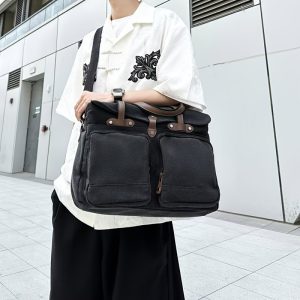 Large Capacity Men'S Fashionable And Elegant Tote Canvas Bag, Multi-Functional Multi-Pocket Scientific Storage Crossbody Bag, Exquisite Workmanship, Reasonable Internal Partitions, Suitable for Commuting to School, Going Out, And Short Trips