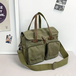 Large Capacity Men'S Fashionable And Elegant Tote Canvas Bag, Multi-Functional Multi-Pocket Scientific Storage Crossbody Bag, Exquisite Workmanship, Reasonable Internal Partitions, Suitable for Commuting to School, Going Out, And Short Trips - Image 4