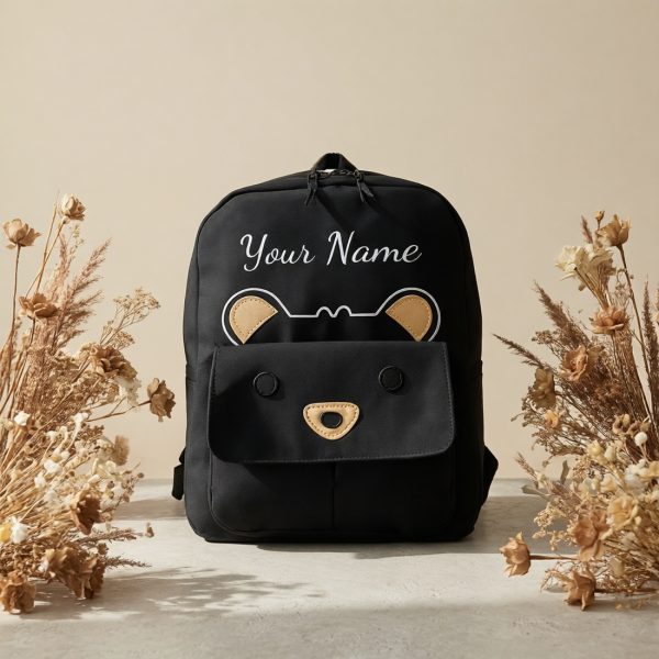 1pc ' Personalized Name Text Backpack with Cute Bear Pattern - Back Bag, Lightweight Nylon Bookbag Suitable for Travel, Commuting, Gift for Sisters (Add Your Name)
