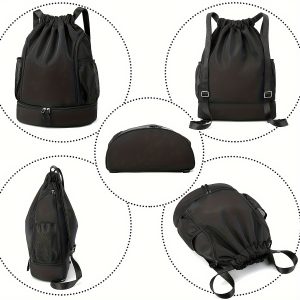 1pc High Quality Nylon Drawstring Backpack - Lightweight Sporty Unisex Gym Bag with Multiple Pockets for Basketball, School, Beach & Outdoor Activities (Black Khaki Gray Pink), Sports Storage Solution | Sleek Texture Finish, Sports Bag - Image 5