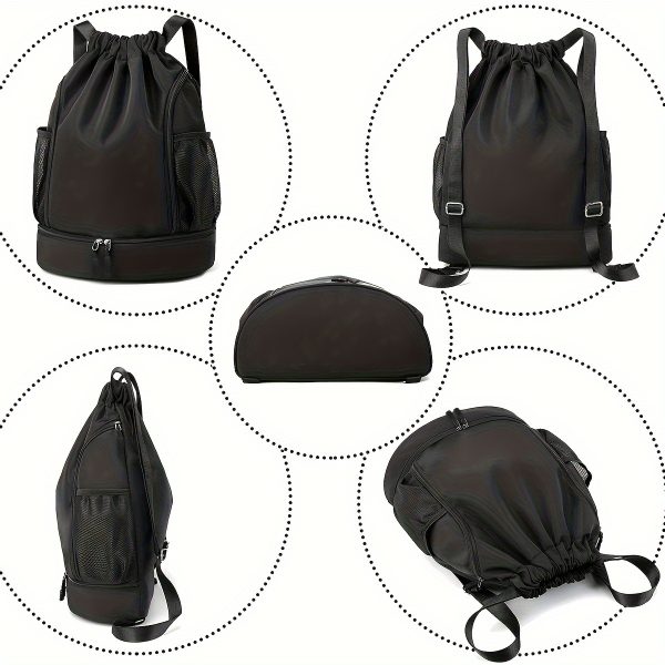 1pc High Quality Nylon Drawstring Backpack - Lightweight Sporty Unisex Gym Bag with Multiple Pockets for Basketball, School, Beach & Outdoor Activities (Black Khaki Gray Pink), Sports Storage Solution | Sleek Texture Finish, Sports Bag