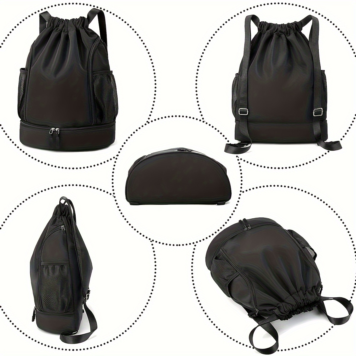 1pc High Quality Nylon Drawstring Backpack - Lightweight Sporty Unisex Gym Bag with Multiple Pockets for Basketball, School, Beach & Outdoor Activities (Black Khaki Gray Pink), Sports Storage Solution | Sleek Texture Finish, Sports Bag - Image 5