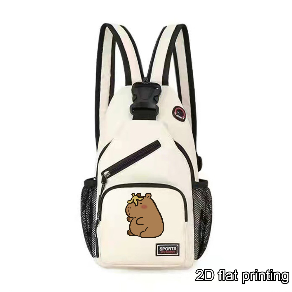 1pc Capybara Adjustable Crossbody Backpack with Headphone Jack, Multiple Compartments, Suitable for Travel and Hiking, Crossbody Backpack with Cartoon Print - Image 5