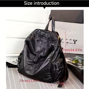 Fashionable Large-Capacity Women's Soft Synthetic Leather Backpack with Rivets, Single-Shoulder Large Backpack - Image 3
