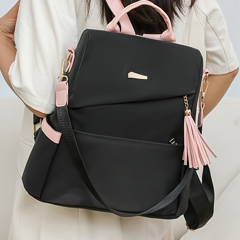 Simple Solid Color Shoulder Bag Female New Fashion Travel Backpack Dual-use s Large-capacity Leisure Female Schoolbag Backpack Purse for Women - Image 5