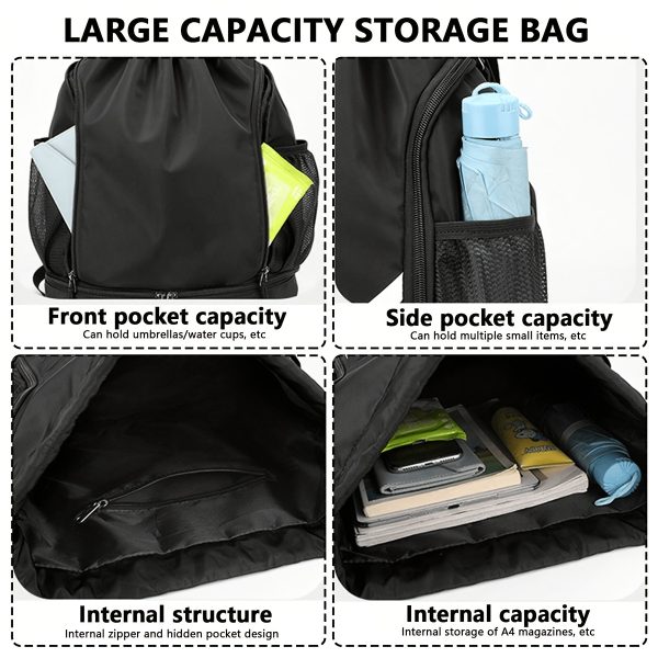 1pc High Quality Nylon Drawstring Backpack - Lightweight Sporty Unisex Gym Bag with Multiple Pockets for Basketball, School, Beach & Outdoor Activities (Black Khaki Gray Pink), Sports Storage Solution | Sleek Texture Finish, Sports Bag