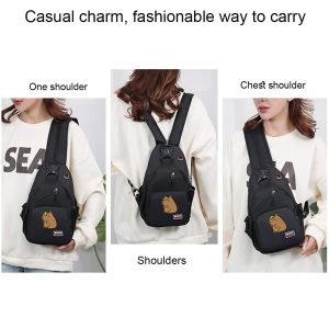 1pc Capybara Adjustable Crossbody Backpack with Headphone Jack, Multiple Compartments, Suitable for Travel and Hiking, Crossbody Backpack with Cartoon Print - Image 3