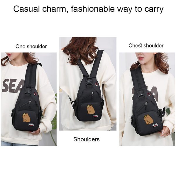 1pc Capybara Adjustable Crossbody Backpack with Headphone Jack, Multiple Compartments, Suitable for Travel and Hiking, Crossbody Backpack with Cartoon Print