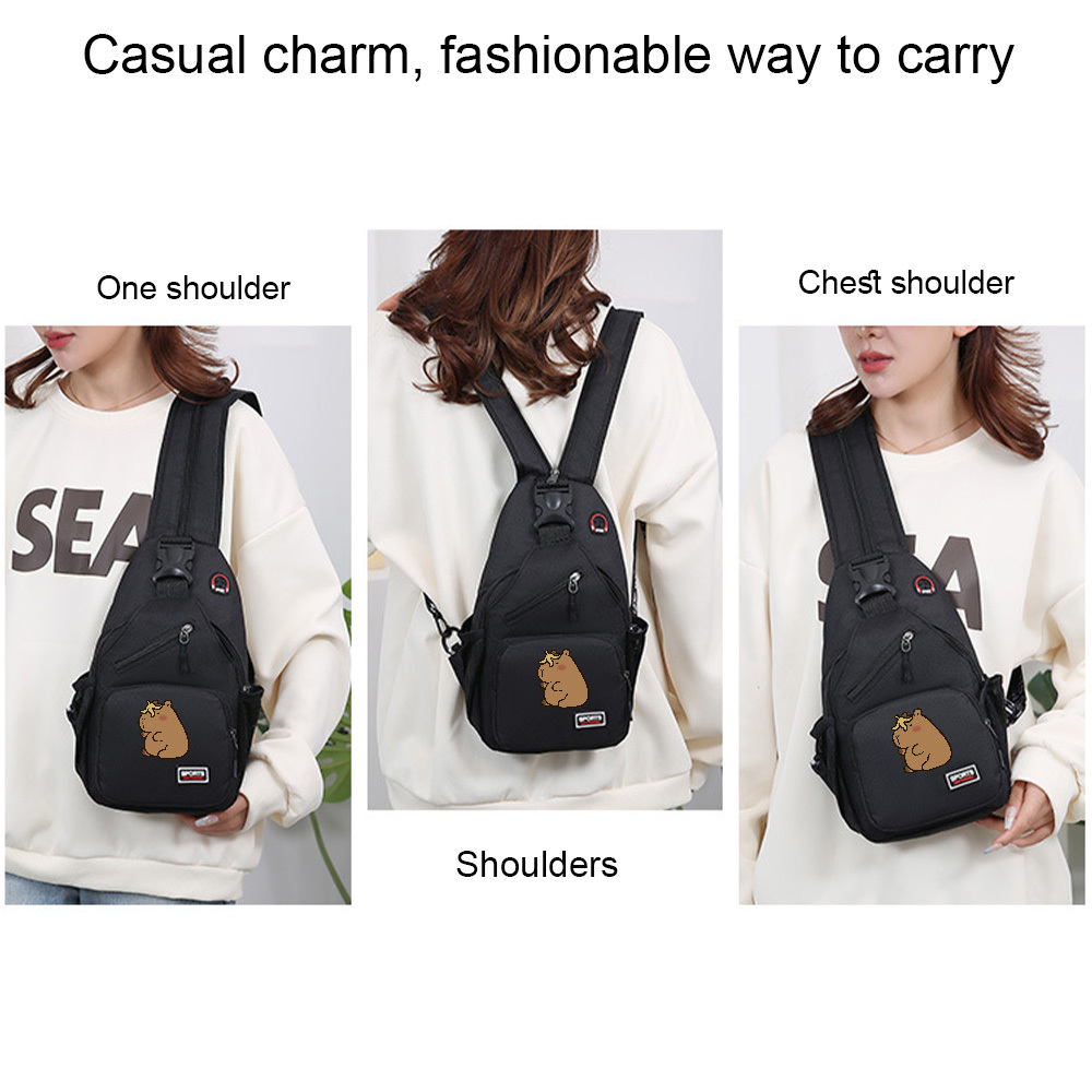 1pc Capybara Adjustable Crossbody Backpack with Headphone Jack, Multiple Compartments, Suitable for Travel and Hiking, Crossbody Backpack with Cartoon Print - Image 3