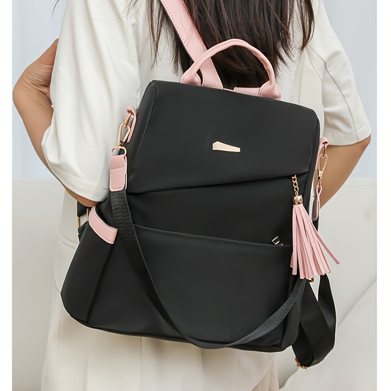 Simple Solid Color Shoulder Bag Female New Fashion Travel Backpack Dual-use s Large-capacity Leisure Female Schoolbag Backpack Purse for Women - Image 7