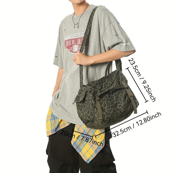 Vintage Camouflage Canvas Bag | Korean Style Work Tote | Large Capacity Crossbody Bag | Leopard Print Shoulder Bag