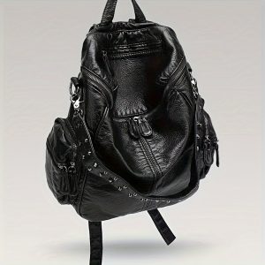Fashionable Large-Capacity Women's Soft Synthetic Leather Backpack with Rivets, Single-Shoulder Large Backpack - Image 6