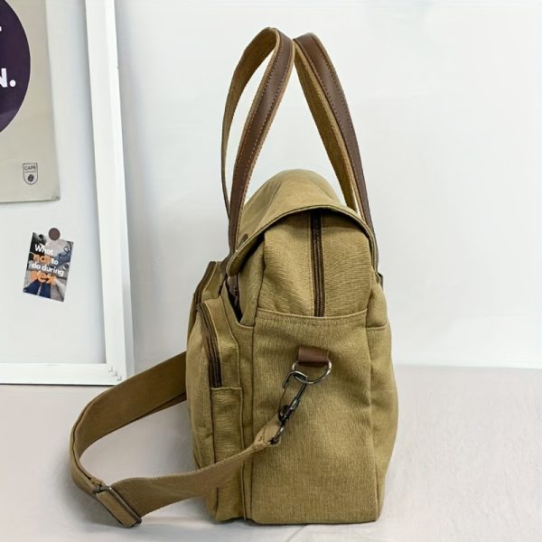 Large Capacity Men'S Fashionable And Elegant Tote Canvas Bag, Multi-Functional Multi-Pocket Scientific Storage Crossbody Bag, Exquisite Workmanship, Reasonable Internal Partitions, Suitable for Commuting to School, Going Out, And Short Trips