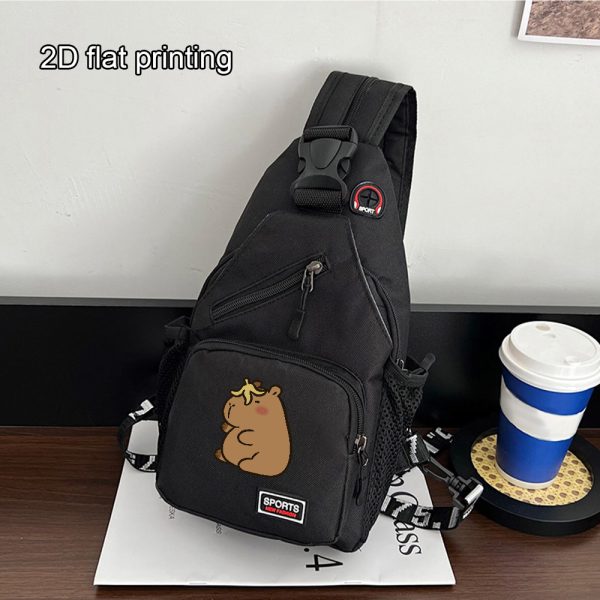 1pc Capybara Adjustable Crossbody Backpack with Headphone Jack, Multiple Compartments, Suitable for Travel and Hiking, Crossbody Backpack with Cartoon Print