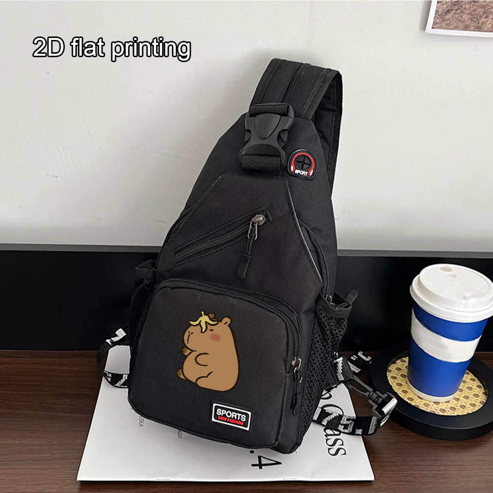 1pc Capybara Adjustable Crossbody Backpack with Headphone Jack, Multiple Compartments, Suitable for Travel and Hiking, Crossbody Backpack with Cartoon Print - Image 2