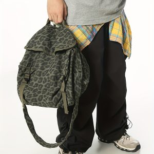 Vintage Camouflage Canvas Bag | Korean Style Work Tote | Large Capacity Crossbody Bag | Leopard Print Shoulder Bag - Image 10