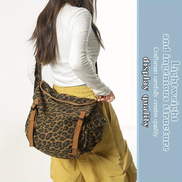 Vintage Camouflage Canvas Bag | Korean Style Work Tote | Large Capacity Crossbody Bag | Leopard Print Shoulder Bag