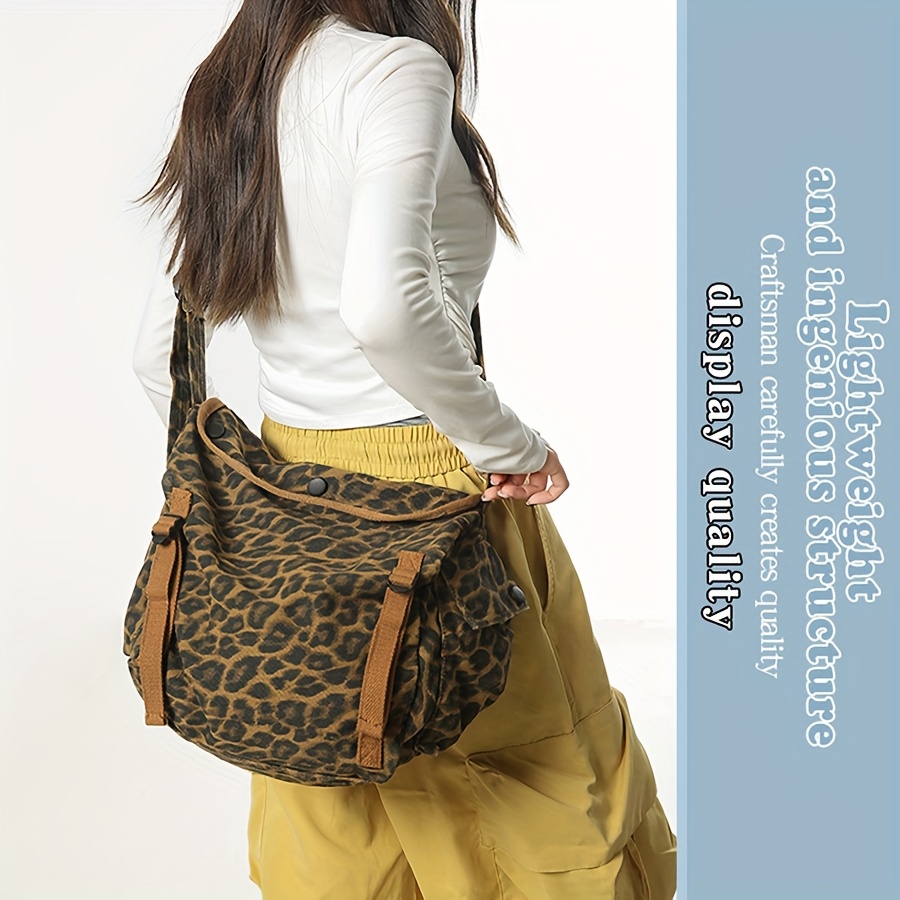 Vintage Camouflage Canvas Bag | Korean Style Work Tote | Large Capacity Crossbody Bag | Leopard Print Shoulder Bag - Image 3