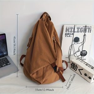 Fashion Backpack, Pure Backpack, Solid Color Large Capacity Student Bookbag, Workwear Style - Image 3