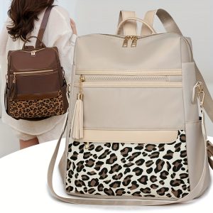 Simple, Stylish, and Lightweight Multi-purpose Leopard Print Women's Backpack, Large Capacity, Versatile Casual Oxford Cloth Leisure Bag