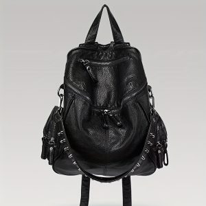 Fashionable Large-Capacity Women's Soft Synthetic Leather Backpack with Rivets, Single-Shoulder Large Backpack - Image 8