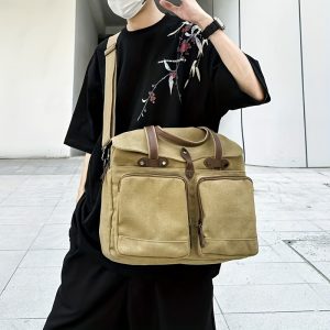 Large Capacity Men'S Fashionable And Elegant Tote Canvas Bag, Multi-Functional Multi-Pocket Scientific Storage Crossbody Bag, Exquisite Workmanship, Reasonable Internal Partitions, Suitable for Commuting to School, Going Out, And Short Trips - Image 11