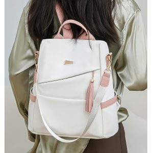 Simple Solid Color Shoulder Bag Female New Fashion Travel Backpack Dual-use s Large-capacity Leisure Female Schoolbag Backpack Purse for Women - Image 4