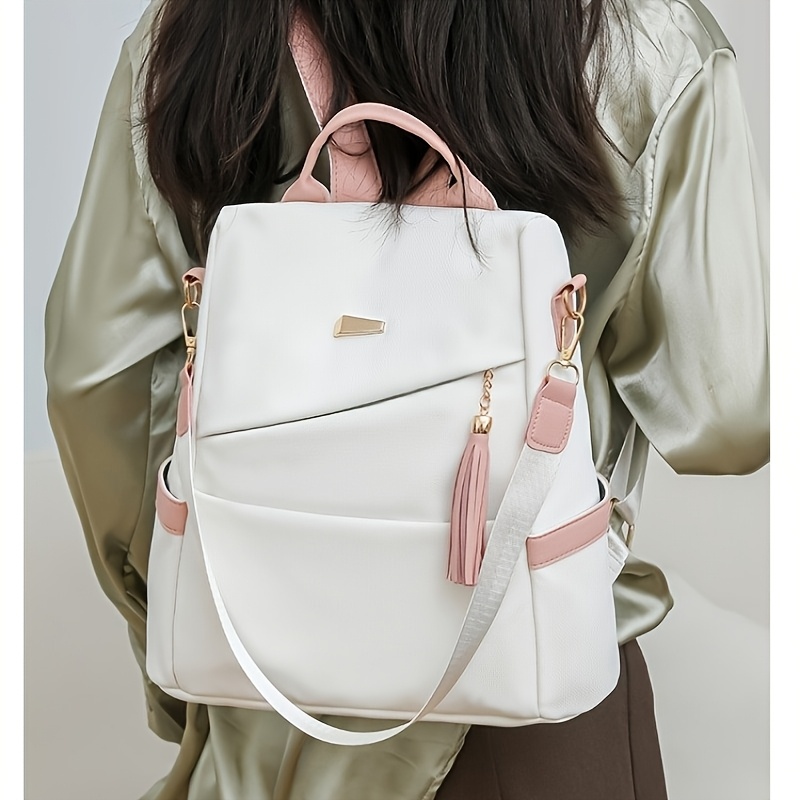 Simple Solid Color Shoulder Bag Female New Fashion Travel Backpack Dual-use s Large-capacity Leisure Female Schoolbag Backpack Purse for Women - Image 4
