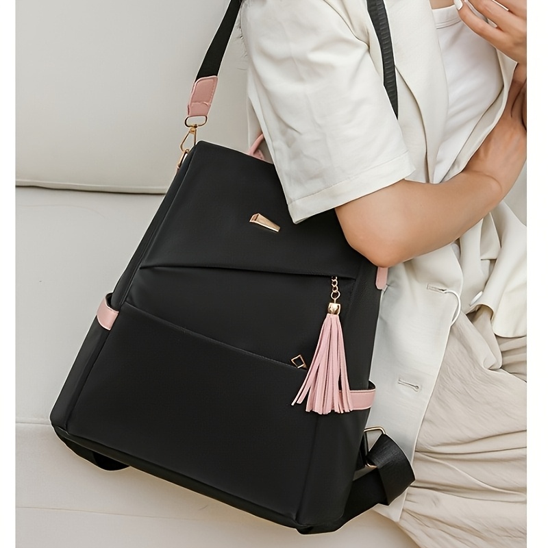 Simple Solid Color Shoulder Bag Female New Fashion Travel Backpack Dual-use s Large-capacity Leisure Female Schoolbag Backpack Purse for Women - Image 8