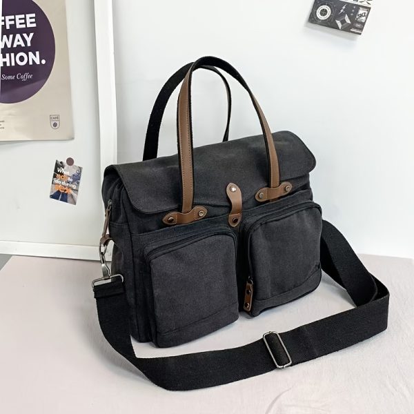 Large Capacity Men'S Fashionable And Elegant Tote Canvas Bag, Multi-Functional Multi-Pocket Scientific Storage Crossbody Bag, Exquisite Workmanship, Reasonable Internal Partitions, Suitable for Commuting to School, Going Out, And Short Trips