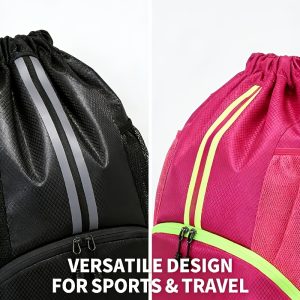Sports Drawstring Backpack – Swimming Gym Bag with Shoe Compartment And Wet Pocket for Womenu002FMen, Navy Blue, Sports Drawstring Backpack Men'S Women'S Backpack - Image 5