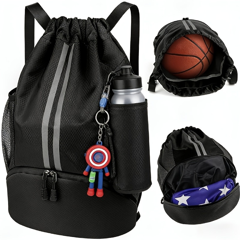 Sports Drawstring Backpack – Swimming Gym Bag with Shoe Compartment And Wet Pocket for Womenu002FMen, Navy Blue, Sports Drawstring Backpack Men