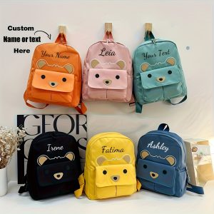 1pc ' Personalized Name Text Backpack with Cute Bear Pattern - Back Bag, Lightweight Nylon Bookbag Suitable for Travel, Commuting, Gift for Sisters (Add Your Name) - Image 2