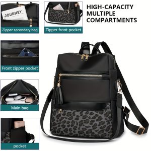 Simple, Stylish, and Lightweight Multi-purpose Leopard Print Women's Backpack, Large Capacity, Versatile Casual Oxford Cloth Leisure Bag - Image 11