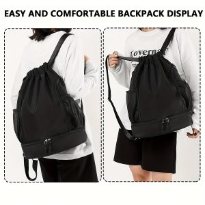 1pc High Quality Nylon Drawstring Backpack - Lightweight Sporty Unisex Gym Bag with Multiple Pockets for Basketball, School, Beach & Outdoor Activities (Black Khaki Gray Pink), Sports Storage Solution | Sleek Texture Finish, Sports Bag
