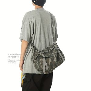 Vintage Camouflage Canvas Bag | Korean Style Work Tote | Large Capacity Crossbody Bag | Leopard Print Shoulder Bag