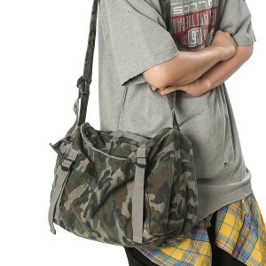 Vintage Camouflage Canvas Bag | Korean Style Work Tote | Large Capacity Crossbody Bag | Leopard Print Shoulder Bag - Image 8
