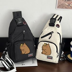 1pc Capybara Adjustable Crossbody Backpack with Headphone Jack, Multiple Compartments, Suitable for Travel and Hiking, Crossbody Backpack with Cartoon Print